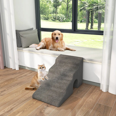 4-Tier High Density Foam Dog Ramps Extra Wide Pet Stairs with Non-slip Bottom-Gray