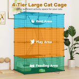 4 Tier Large Cat Enclosure with Comfy Hammock Ladders and Doors-Black