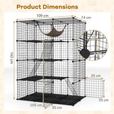 4 Tier Large Cat Enclosure with Comfy Hammock Ladders and Doors-Black