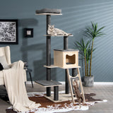 Solid Wood 4-Tier Cat Tree with Scratching Sisal Posts & Mat