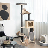 Solid Wood 4-Tier Cat Tree with Scratching Sisal Posts & Mat