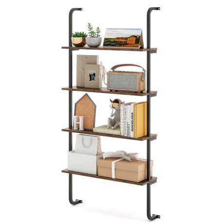 4-Tier Industrial Pipe Shelving with Metal Frame for Living Room Kitchen-Rustic Brown
