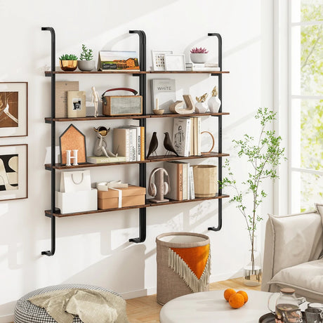 4-Tier Industrial Pipe Shelving with Metal Frame for Living Room Kitchen-Rustic Brown