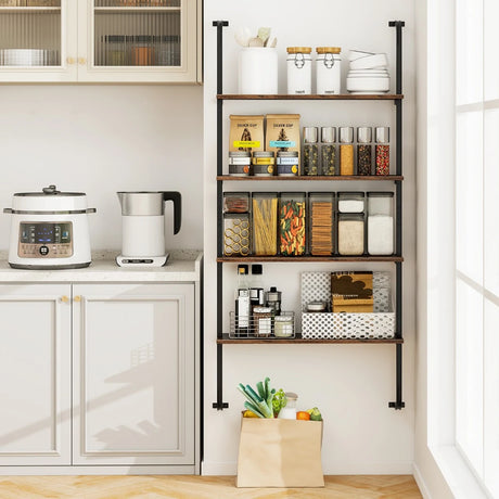 4-Tier Industrial Pipe Shelving with Metal Frame for Living Room Kitchen-Rustic Brown