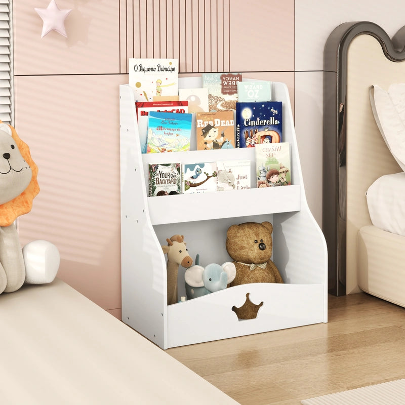 4-Tier Kids Bookshelf with Shelves and Compartment for Toddlers-White