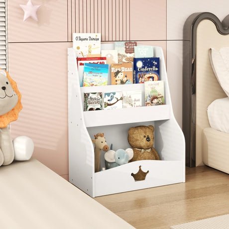 4-Tier Kids Bookshelf with Shelves and Compartment for Toddlers-White