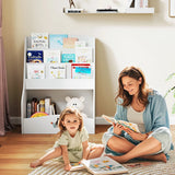 4-Tier Kids Bookshelf with Shelves and Compartment for Toddlers-White