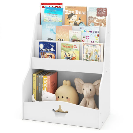 4-Tier Kids Bookshelf with Shelves and Compartment for Toddlers-White