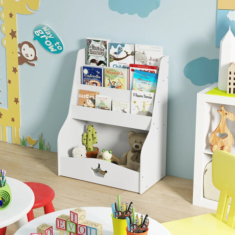 4-Tier Kids Bookshelf with Shelves and Compartment for Toddlers-White