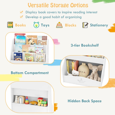 4-Tier Kids Bookshelf with Shelves and Compartment for Toddlers-White