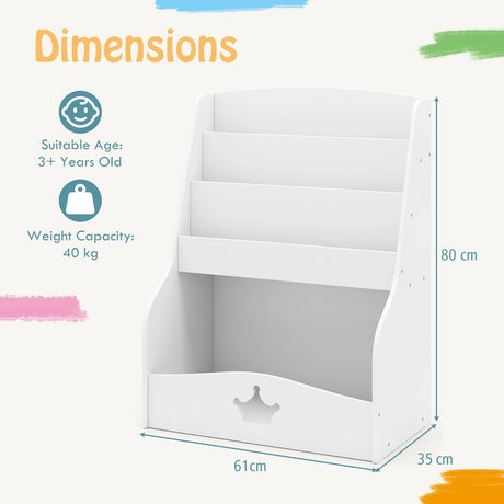 4-Tier Kids Bookshelf with Shelves and Compartment for Toddlers-White