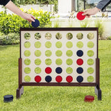 Wooden4-in-a-row Game Set with 42 PCS Chips and 600D Oxford Fabric Carrying Bag-Brown