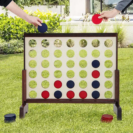 Wooden4-in-a-row Game Set with 42 PCS Chips and 600D Oxford Fabric Carrying Bag-Brown