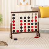 Wooden4-in-a-row Game Set with 42 PCS Chips and 600D Oxford Fabric Carrying Bag-Brown