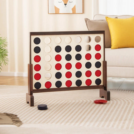 Wooden4-in-a-row Game Set with 42 PCS Chips and 600D Oxford Fabric Carrying Bag-Brown