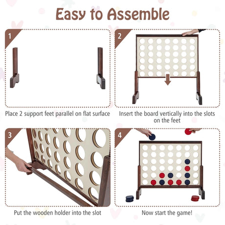 Wooden4-in-a-row Game Set with 42 PCS Chips and 600D Oxford Fabric Carrying Bag-Brown