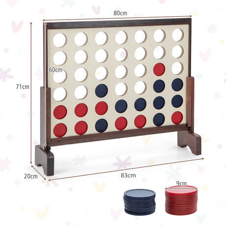 Wooden4-in-a-row Game Set with 42 PCS Chips and 600D Oxford Fabric Carrying Bag-Brown