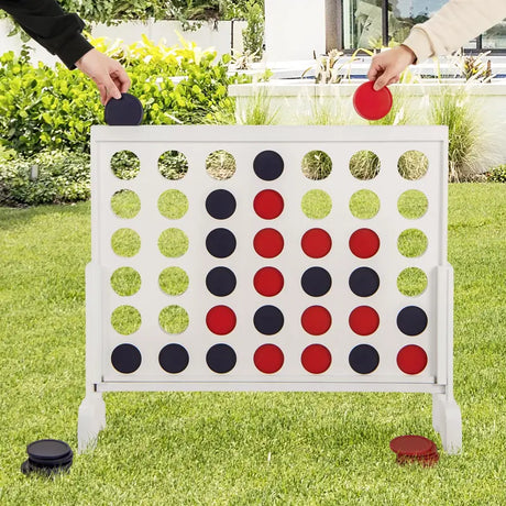 Wooden4-in-a-row Game Set with 42 PCS Chips and 600D Oxford Fabric Carrying Bag-White