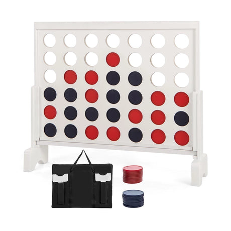 Wooden4-in-a-row Game Set with 42 PCS Chips and 600D Oxford Fabric Carrying Bag-White