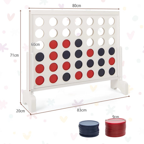 Wooden4-in-a-row Game Set with 42 PCS Chips and 600D Oxford Fabric Carrying Bag-White