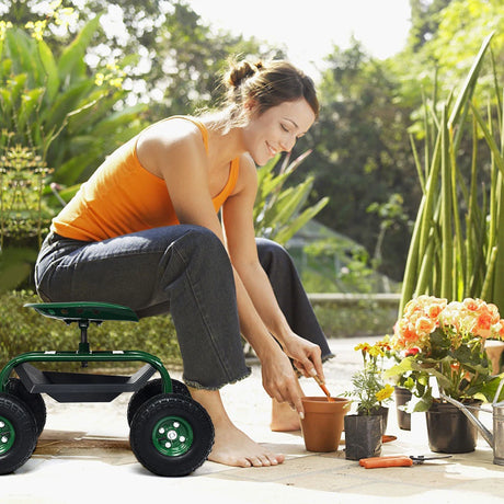 4-Wheel Rolling Garden Cart Work Seat