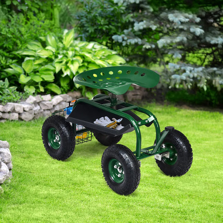 4-Wheel Rolling Garden Cart Work Seat
