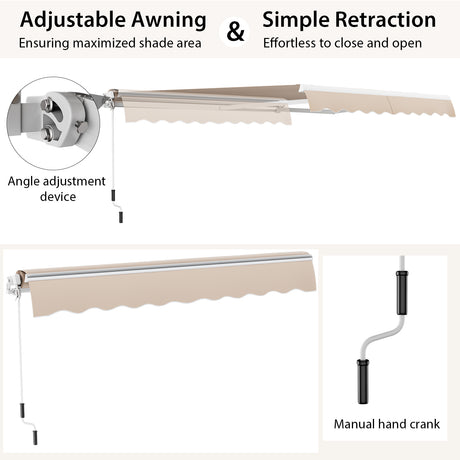 13  8 Feet Retractable Patio Awning Aluminum Deck Sunshade-Beige