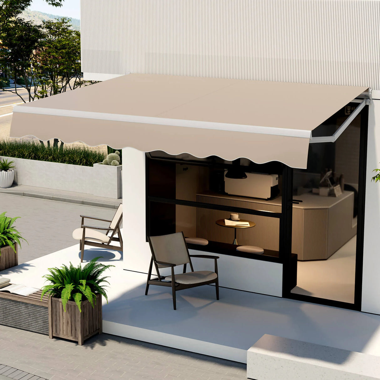 13  8 Feet Retractable Patio Awning Aluminum Deck Sunshade-Beige