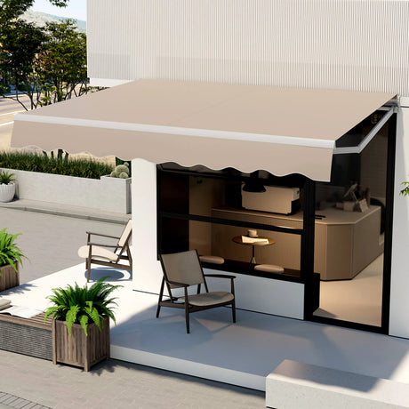 13  8 Feet Retractable Patio Awning Aluminum Deck Sunshade-Beige