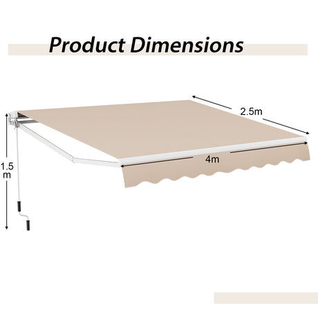 13  8 Feet Retractable Patio Awning Aluminum Deck Sunshade-Beige