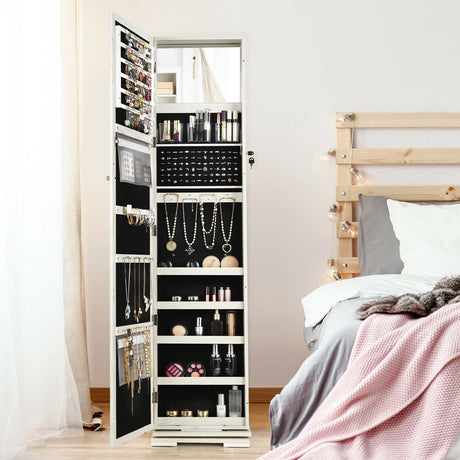 2-in-1 Lockable Jewelry Cabinet with Full Length Mirror
