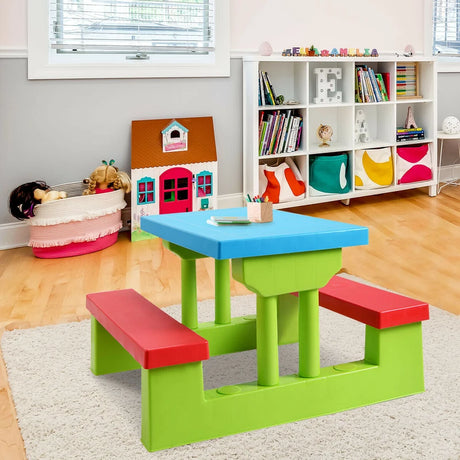 Kids Picnic Folding Table and Bench with Umbrella