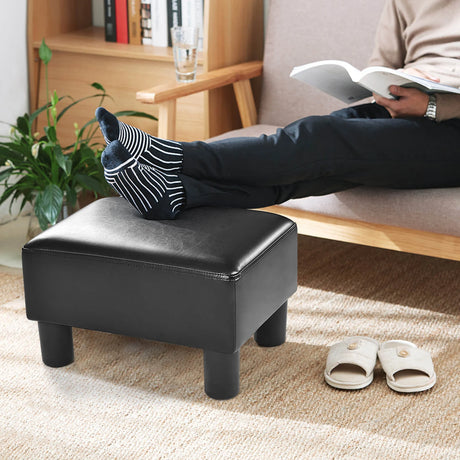 Small Footstool with Padded Seat Plastic Wood Legs for Bedroom