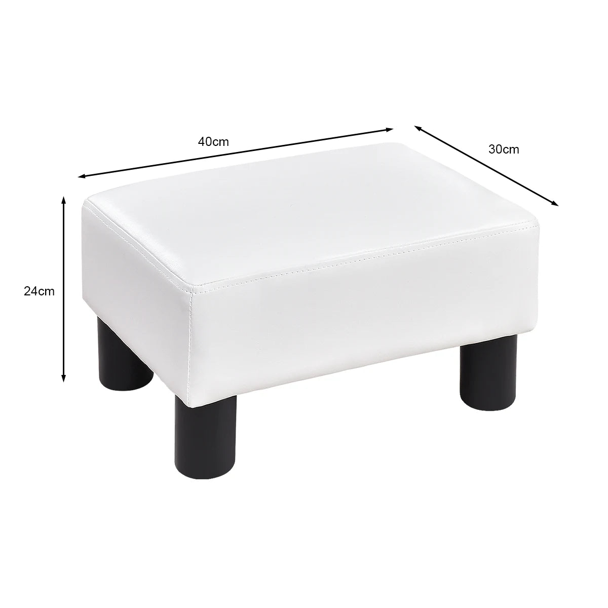 Small PU Leather Rectangular Seat Ottoman Footstool-White