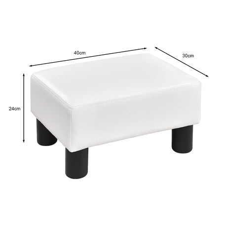 Small PU Leather Rectangular Seat Ottoman Footstool-White