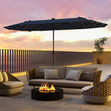 13FT Double-sided Patio Umbrella with Solar Lights for Garden Pool Backyard-Navy