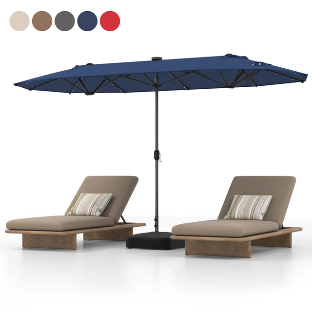 13FT Double-sided Patio Umbrella with Solar Lights for Garden Pool Backyard-Navy