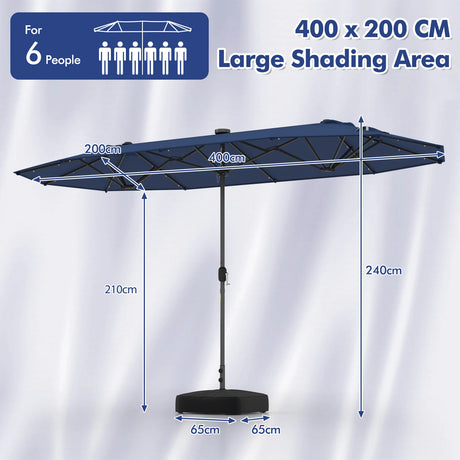 13FT Double-sided Patio Umbrella with Solar Lights for Garden Pool Backyard-Navy