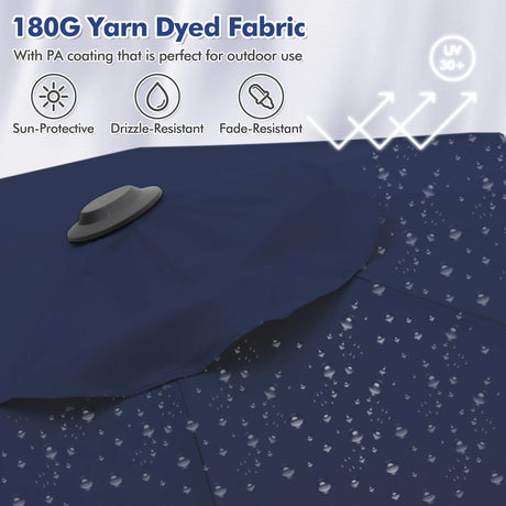 13FT Double-sided Patio Umbrella with Solar Lights for Garden Pool Backyard-Navy