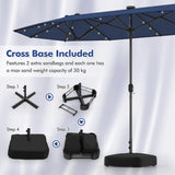 13FT Double-sided Patio Umbrella with Solar Lights for Garden Pool Backyard-Navy