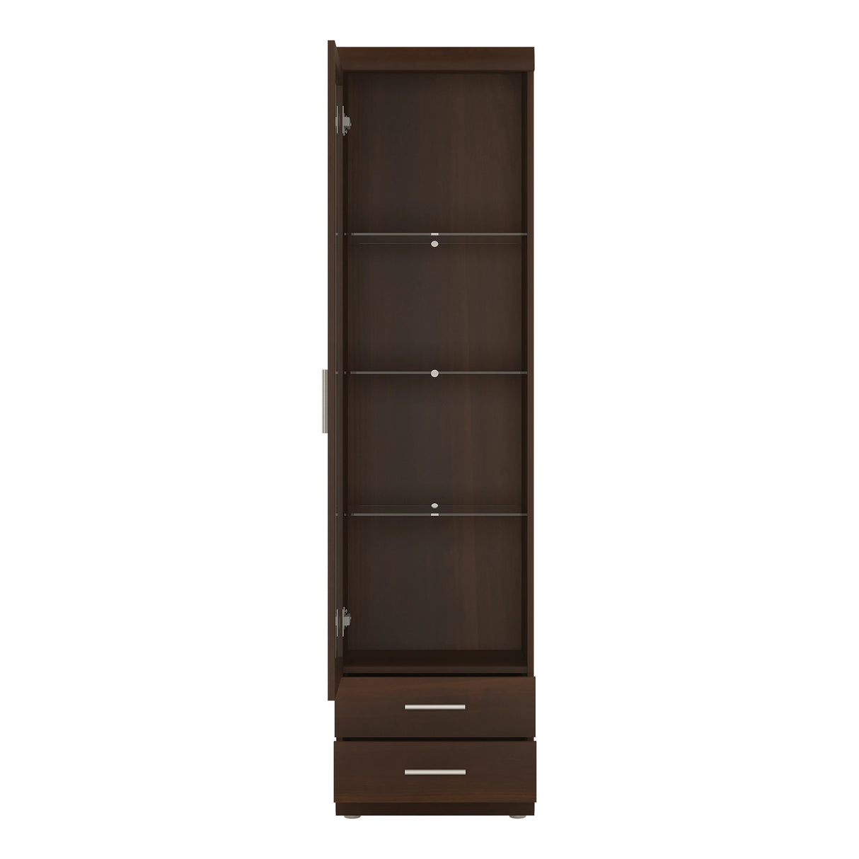Imperial Tall Glazed 1 Door 2 Drawer Narrow Cabinet in Dark Mahogany Melamine