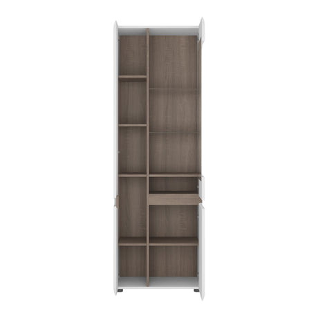 Chelsea Living Tall Glazed Narrow Display unit (LHD) in white with an Truffle Oak Trim