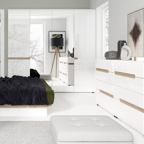 Chelsea Bedroom 4 Door wardrobe with mirrors in white with an Truffle Oak Trim