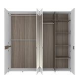 Chelsea Bedroom 4 Door Wardrobe with Mirrors in White with a Truffle Oak Trim