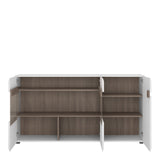 Chelsea Living 3 Door Glazed Sideboard in white with an Truffle Oak Trim