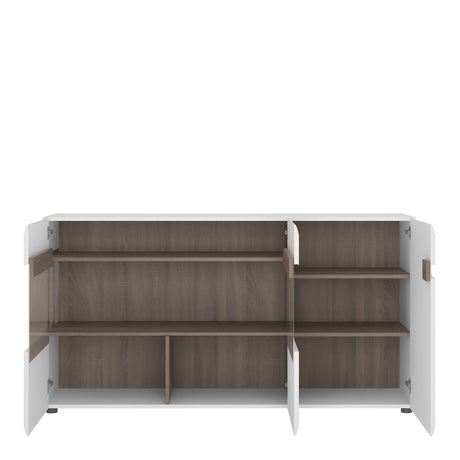 Chelsea Living 3 Door Glazed Sideboard in white with an Truffle Oak Trim