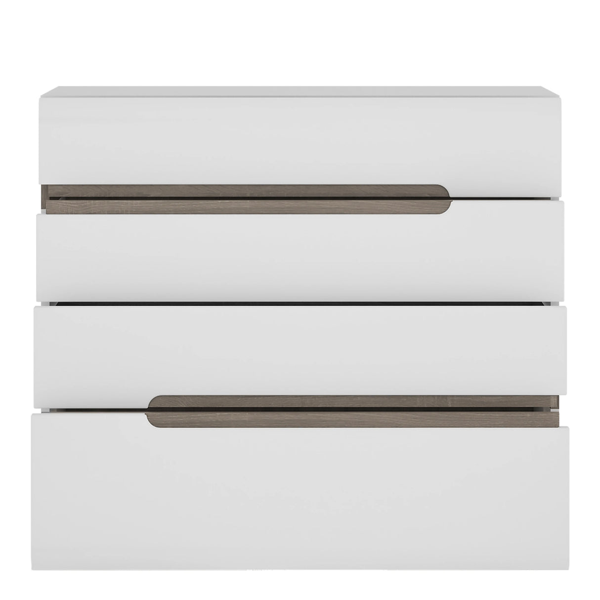 Chelsea Bedroom 4 Drawer Chest in White with a Truffle Oak Trim