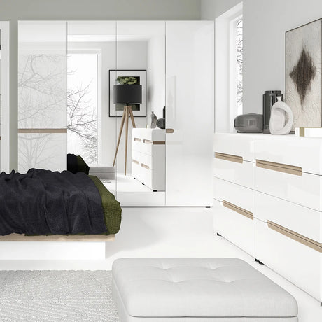 Chelsea Bedroom 4 Drawer Chest in White with a Truffle Oak Trim