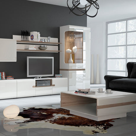 Chelsea Living Small Designer Coffee Table in white with an Truffle Oak Trim