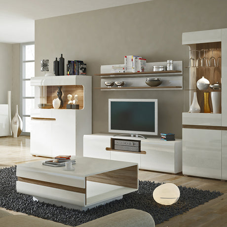 Chelsea Living Small Designer Coffee Table in white with an Truffle Oak Trim